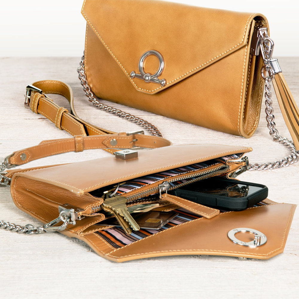 Del Mar - Horse Bit Crossbody Luxury Leather Handbag in Caramel