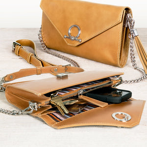 Del Mar - Horse Bit Crossbody Luxury Leather Handbag in Caramel