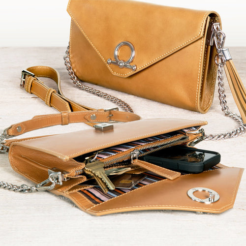 Del Mar - Horse Bit Crossbody Luxury Leather Handbag in Caramel