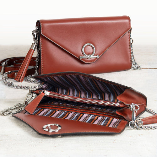 Del Mar - Horse Bit Crossbody Luxury Leather Handbag in Cognac