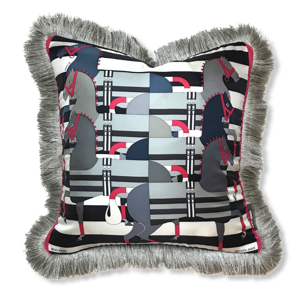 Rocabar Noir Vintage Silk Scarf Pillow 19"