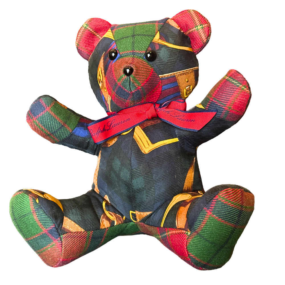 Equestrian Black Watch Vintage Silk Scarf Tender Teddy Bear