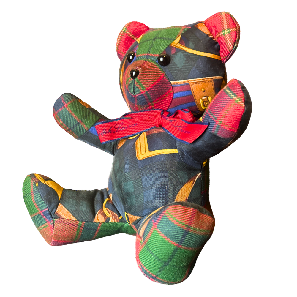 Equestrian Black Watch Vintage Silk Scarf Tender Teddy Bear