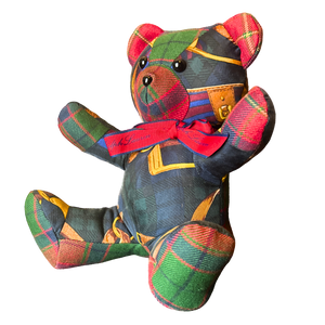Equestrian Black Watch Vintage Silk Scarf Tender Teddy Bear