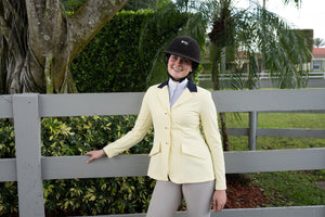 Grand Prix Ladies EQJ 3 Button Show Coat, Butter with Navy Collar