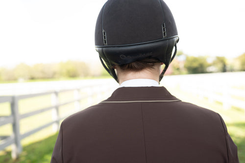 Grand Prix Ladies EQJ 3 Button Show Coat, Chocolate with Tan Piping