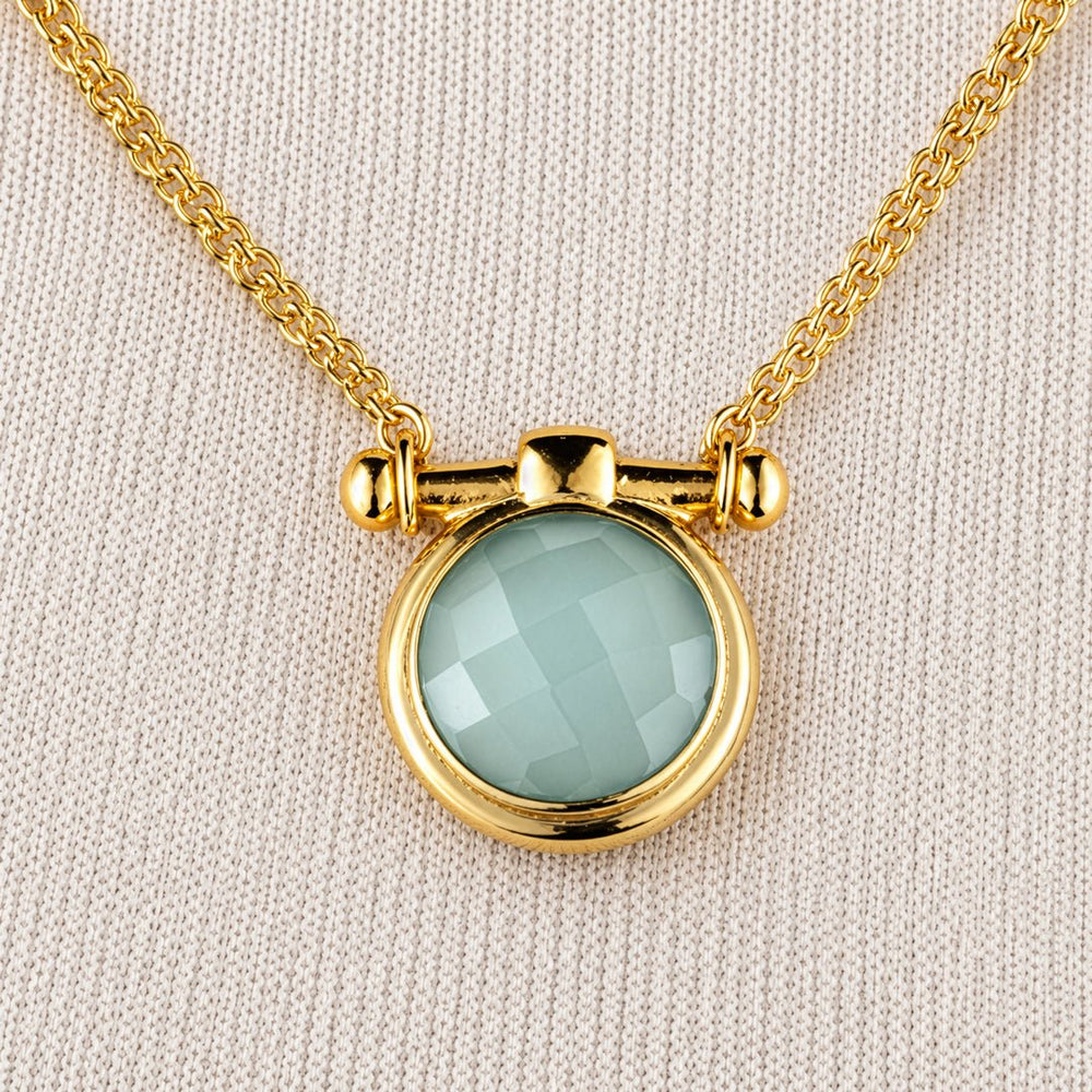 Adele - Aqua Chalcedony Equestrian Horse Bit Necklace in Gold