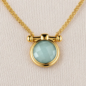 Adele - Aqua Chalcedony Equestrian Horse Bit Necklace in Gold