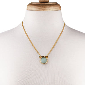 Adele - Aqua Chalcedony Equestrian Horse Bit Necklace in Gold