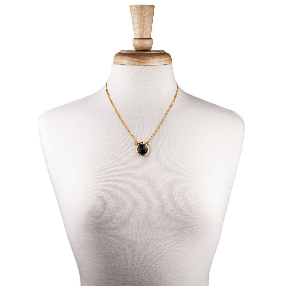 Adele - Black Onyx Equestrian Horse Bit Necklace in Gold