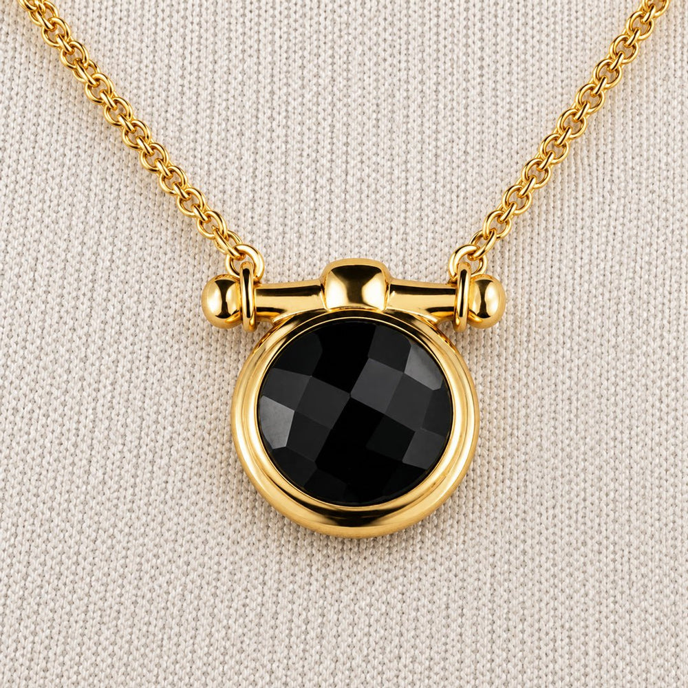 Adele - Black Onyx Equestrian Horse Bit Necklace in Gold