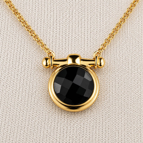 Adele - Black Onyx Equestrian Horse Bit Necklace in Gold
