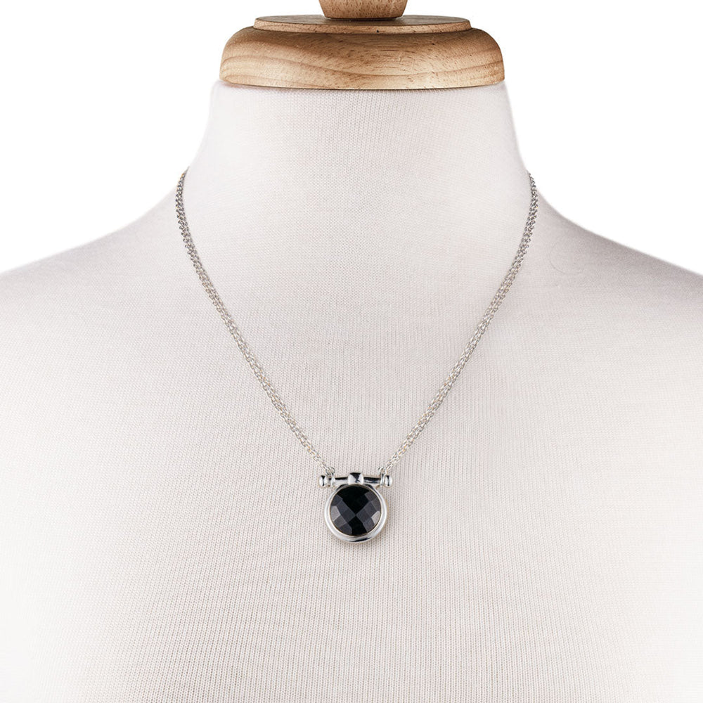 Adele - Black Onyx Equestrian Horse Bit Necklace in Silver