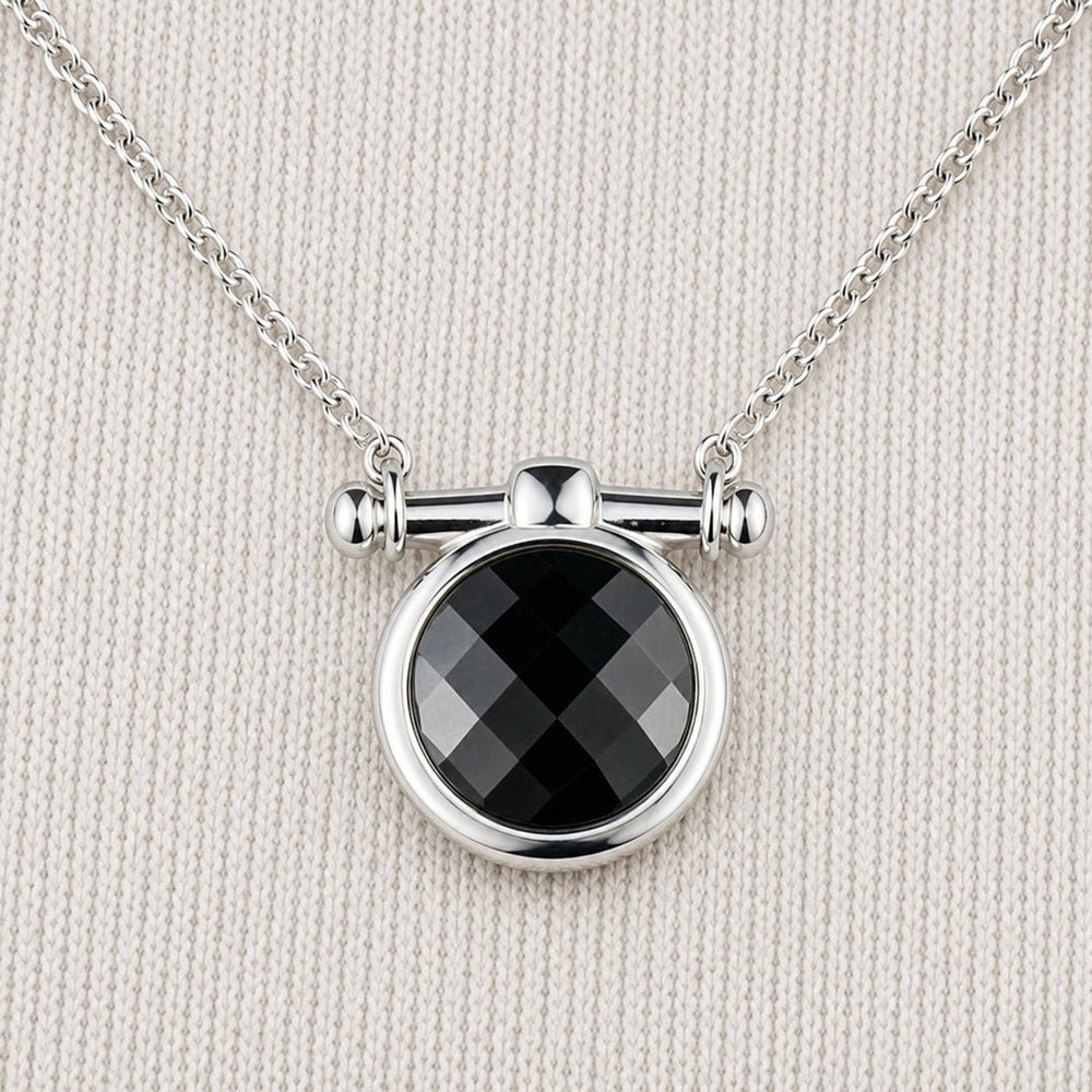 Adele - Black Onyx Equestrian Horse Bit Necklace in Silver