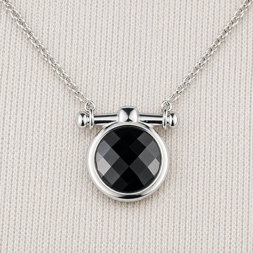 Adele - Black Onyx Equestrian Horse Bit Necklace in Silver