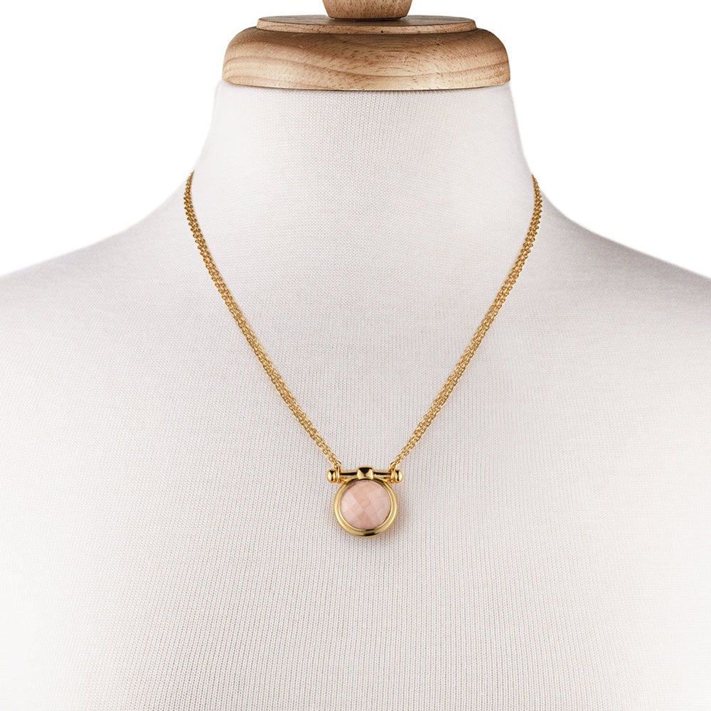 Adele - Rose Quartz Equestrian Horse Bit Necklace in Gold