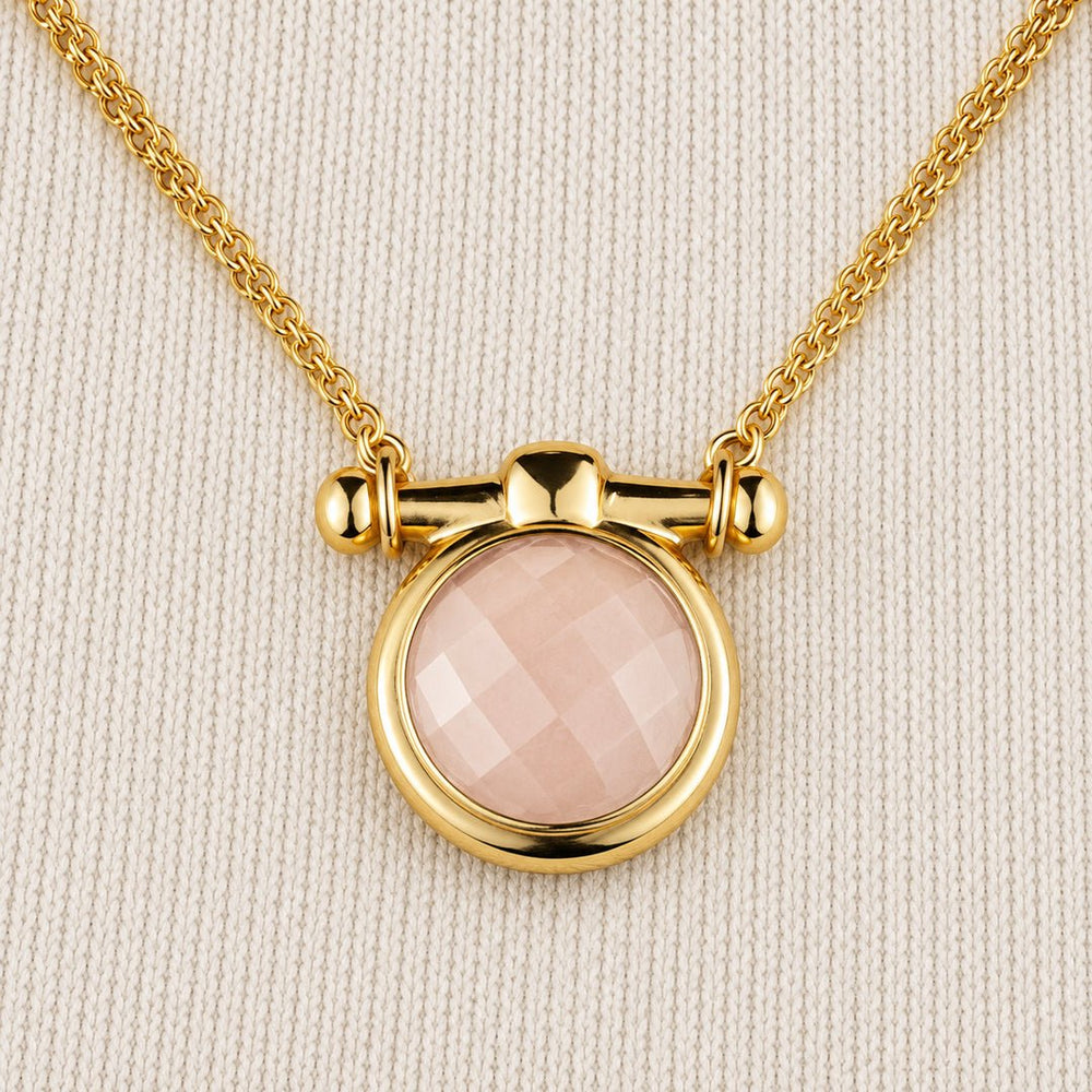 Adele - Rose Quartz Equestrian Horse Bit Necklace in Gold