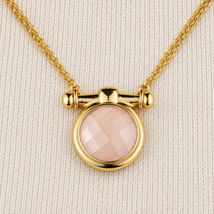 Adele - Rose Quartz Equestrian Horse Bit Necklace in Gold