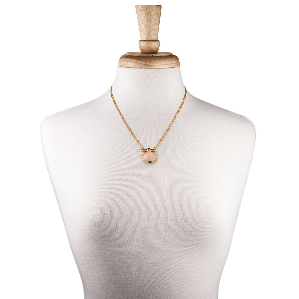 Adele - Rose Quartz Equestrian Horse Bit Necklace in Gold