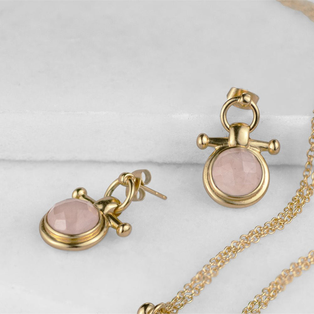 Adele - Rose Quartz Horse Bit Equestrian Earring in Gold