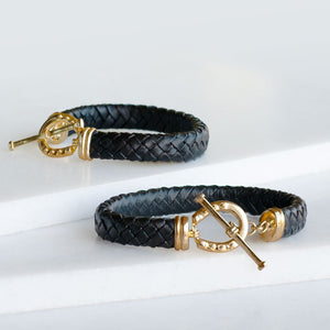 Aristo - 14K Gold Vermeil Black Leather Horseshoe Bracelet
