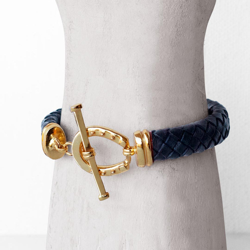 Aristo - 14K Gold Vermeil Black Leather Horseshoe Bracelet