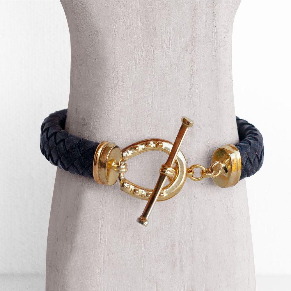 Aristo - 14K Gold Vermeil Black Leather Horseshoe Bracelet