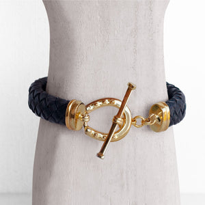 Aristo - 14K Gold Vermeil Black Leather Horseshoe Bracelet