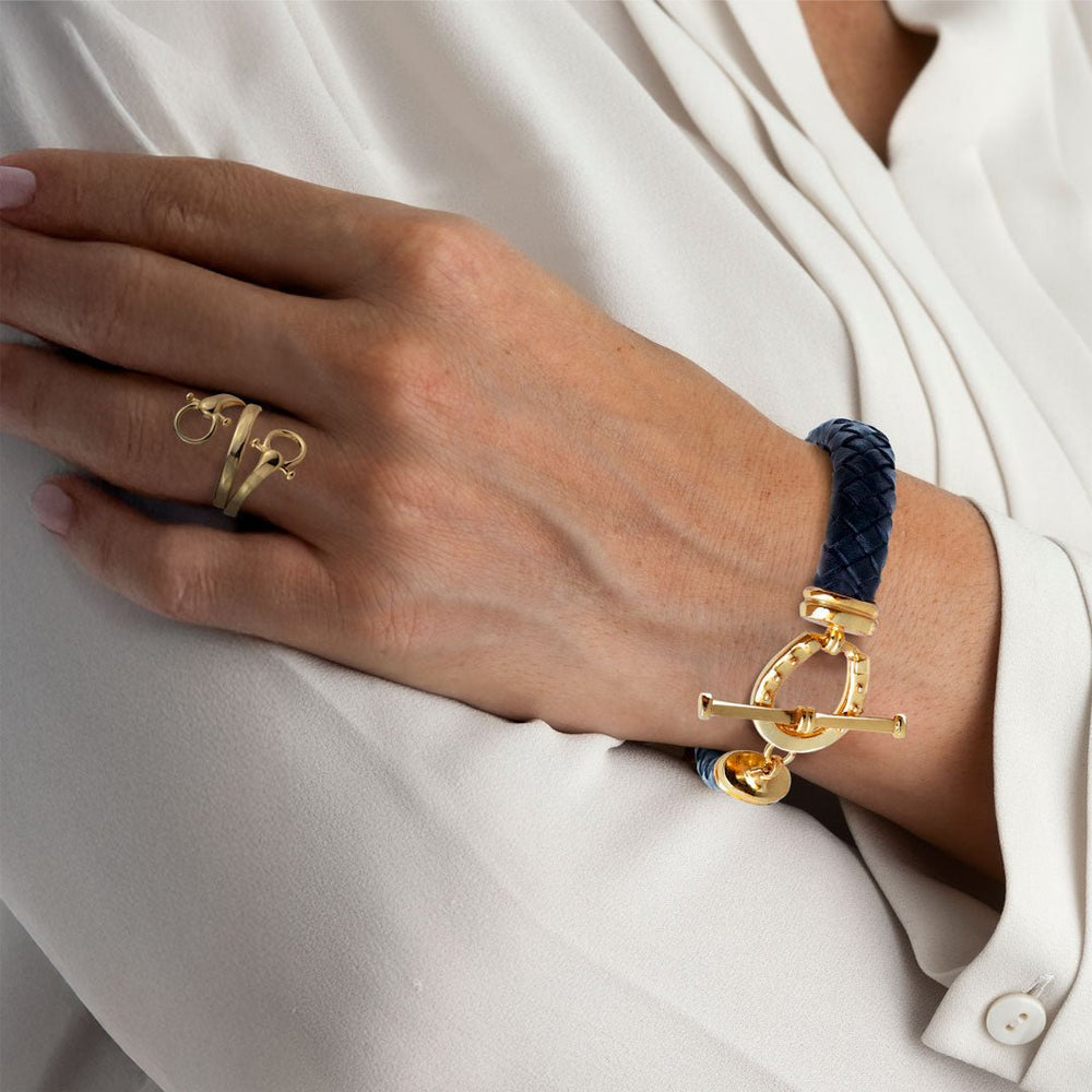 Aristo - 14K Gold Vermeil Black Leather Horseshoe Bracelet