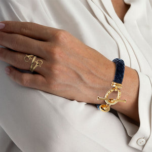 Aristo - 14K Gold Vermeil Black Leather Horseshoe Bracelet
