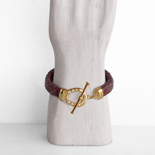 Aristo - 14K Gold Vermeil Brown Leather Horseshoe Bracelet