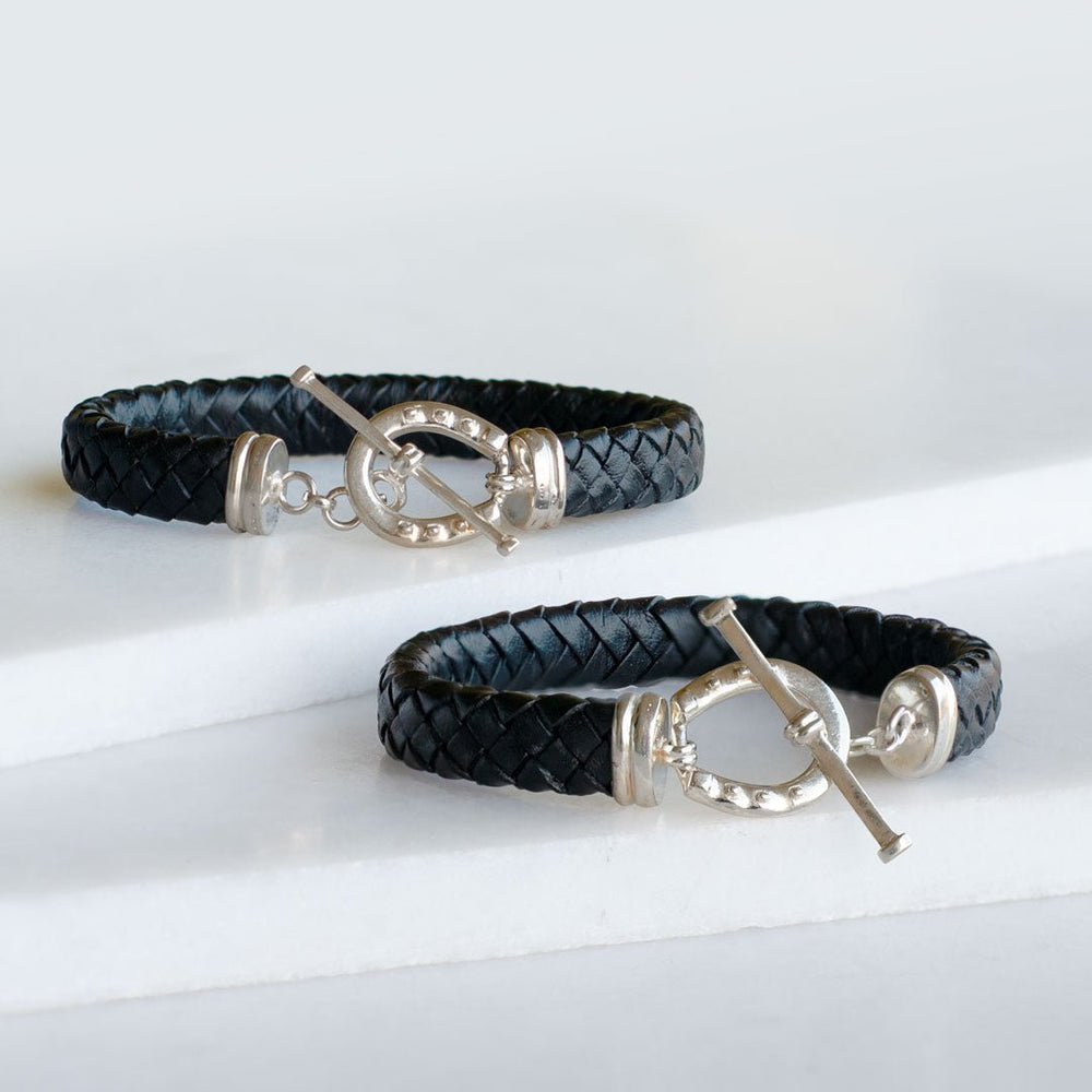 Aristo - Sterling Silver Black Leather Horseshoe Bracelet