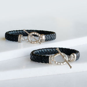 Aristo - Sterling Silver Black Leather Horseshoe Bracelet