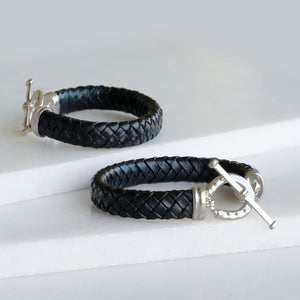 Aristo - Sterling Silver Black Leather Horseshoe Bracelet