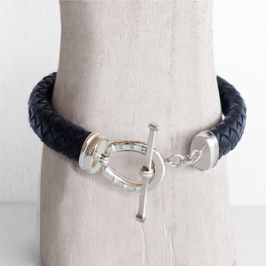 Aristo - Sterling Silver Black Leather Horseshoe Bracelet