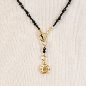 Aurora - Black Onyx & Gold Horseshoe Coin Strand Necklace