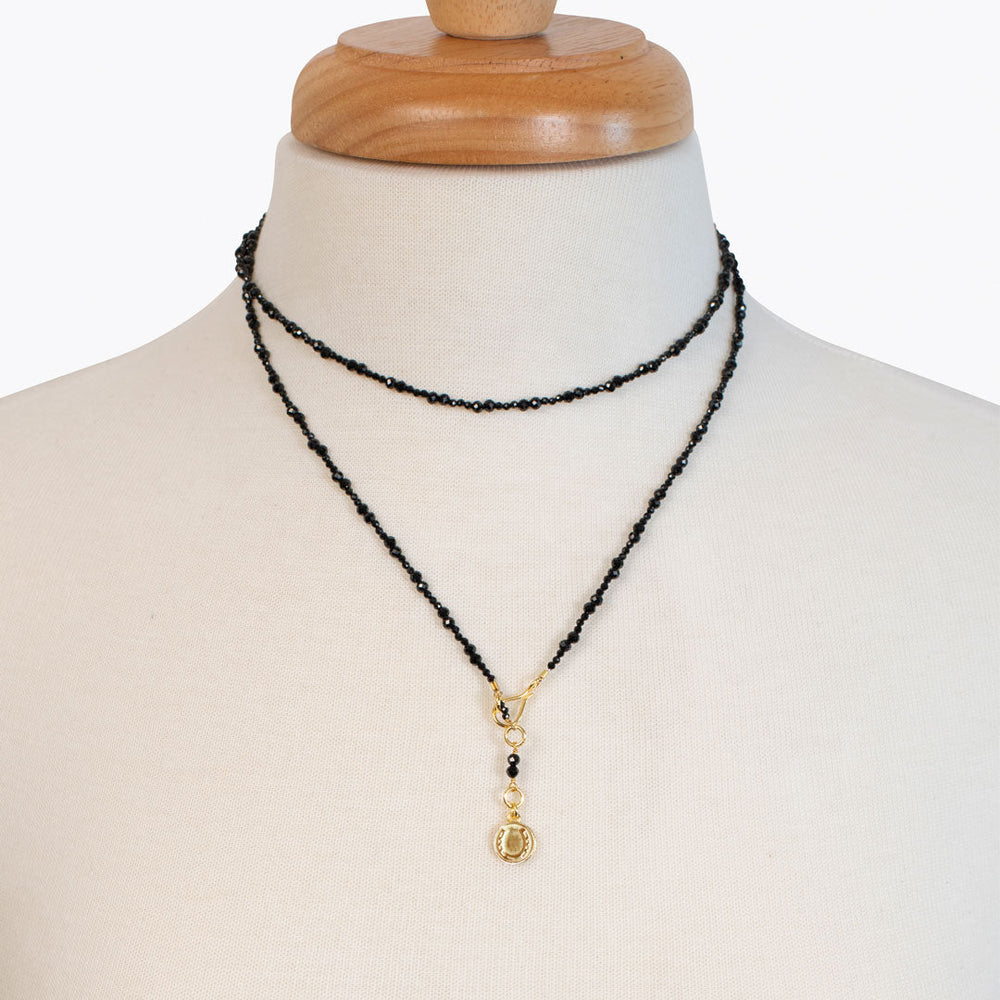 Aurora - Black Onyx & Gold Horseshoe Coin Strand Necklace