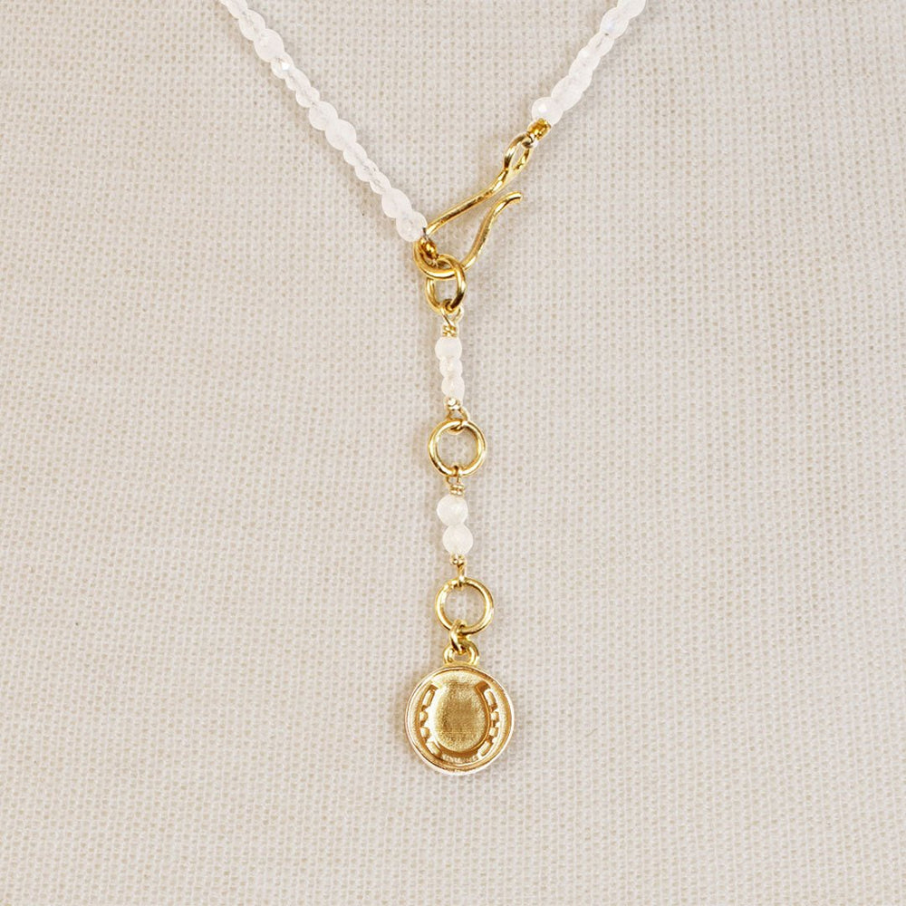 Aurora - Moonstone & Gold Horseshoe Coin Strand Necklace