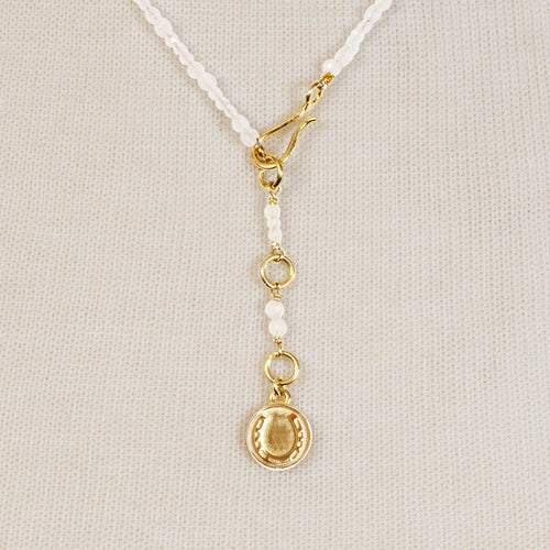 Aurora - Moonstone & Gold Horseshoe Coin Strand Necklace