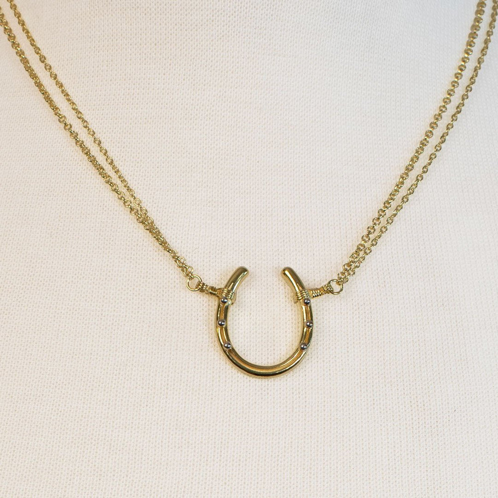 Ava - Equestrian Horseshoe Double Chain Necklace in Gold