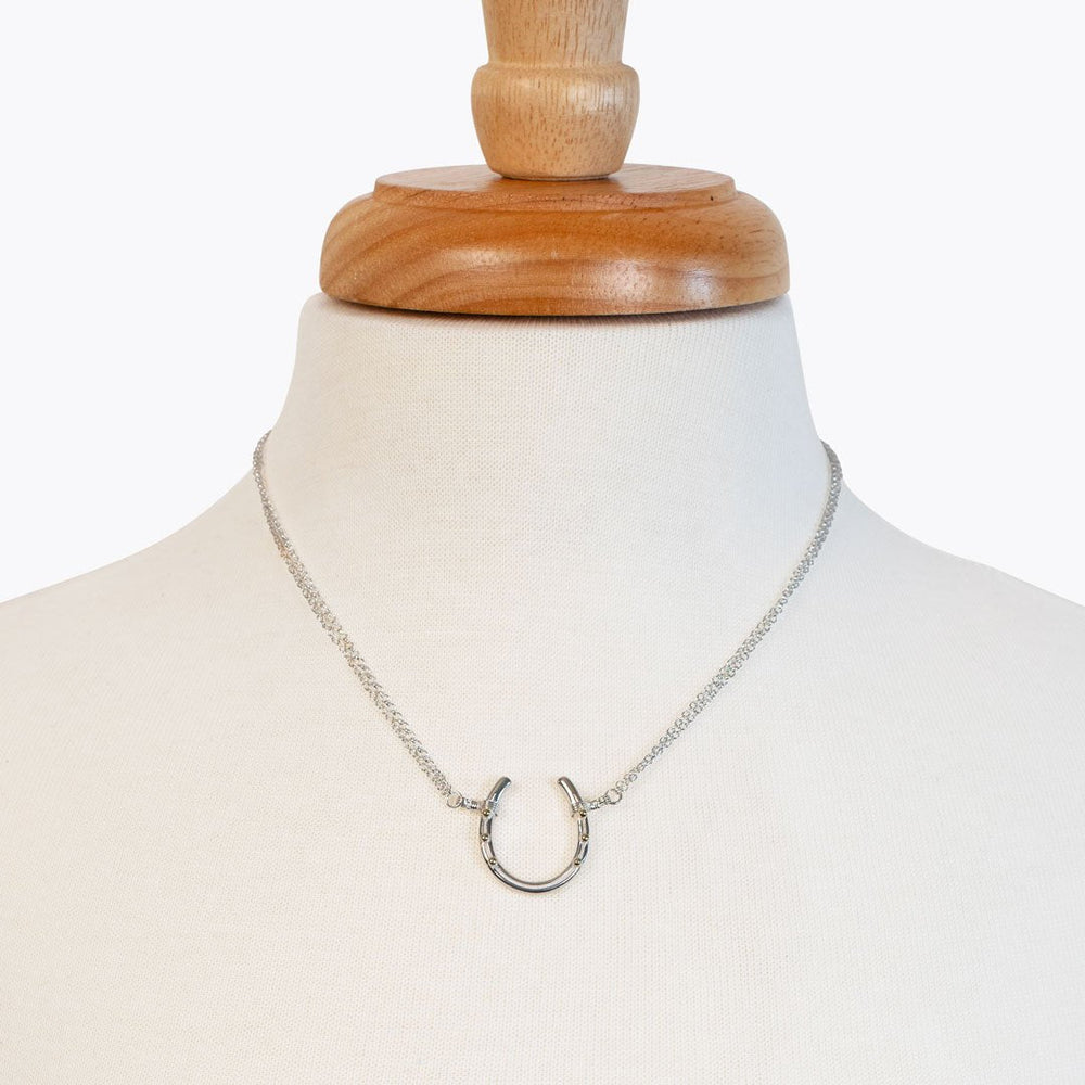 Ava - Equestrian Horseshoe Double Chain Necklace in Silver