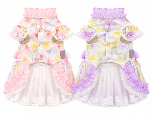 Princess Pearl Floral Dog Dress with Satin Bows