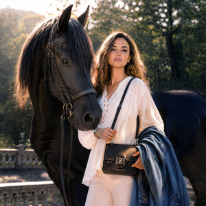 Bella -  Horse Bit Talisman Crossbody Luxury Leather Handbag in Black