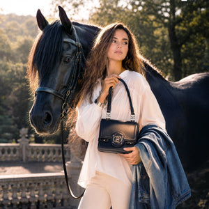Bella -  Horse Bit Talisman Crossbody Luxury Leather Handbag in Black