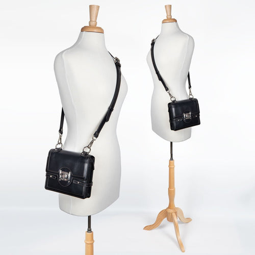 Bella -  Horse Bit Talisman Crossbody Luxury Leather Handbag in Black