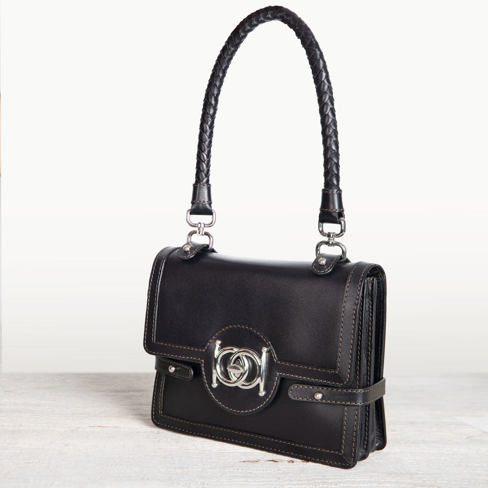 Bella -  Horse Bit Talisman Crossbody Luxury Leather Handbag in Black