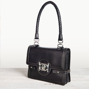 Bella -  Horse Bit Talisman Crossbody Luxury Leather Handbag in Black
