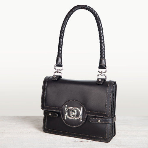 Bella -  Horse Bit Talisman Crossbody Luxury Leather Handbag in Black
