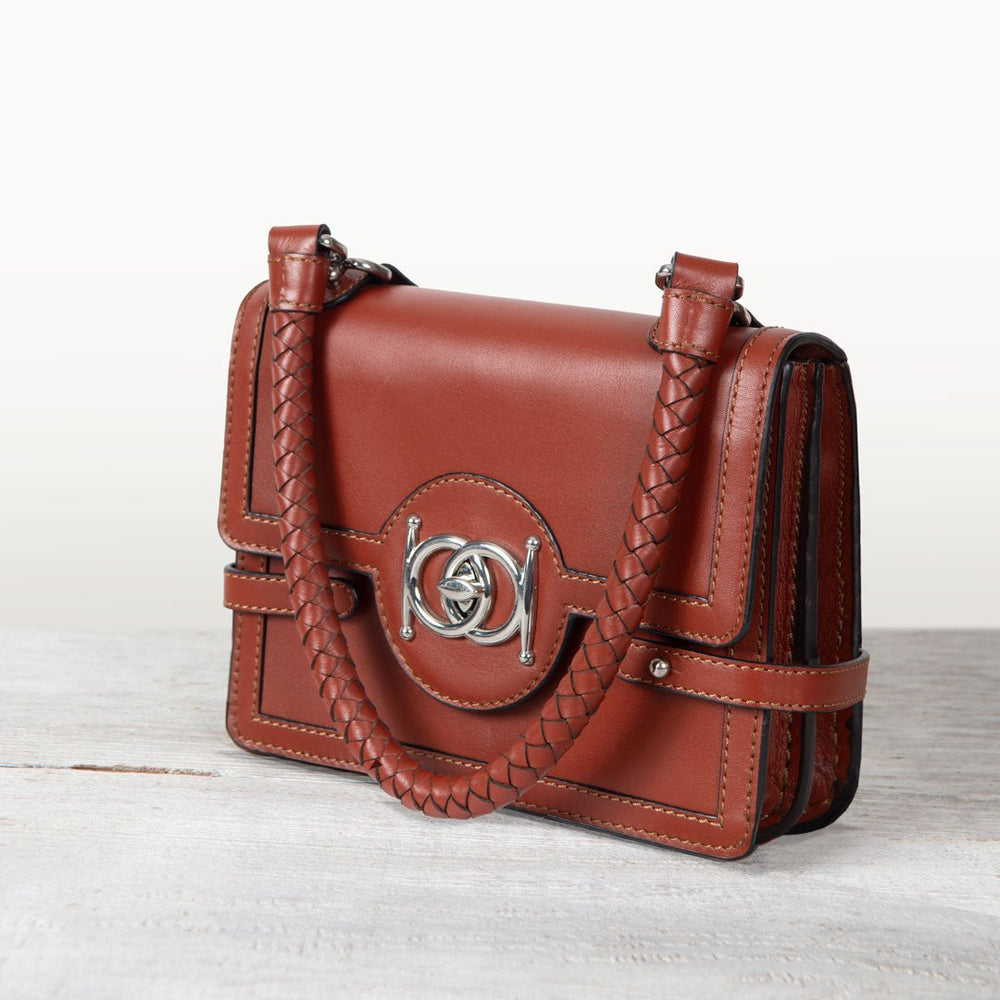 Bella -  Horse Bit Talisman Crossbody Luxury Leather Handbag in Cognac
