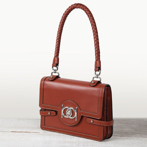 Bella -  Horse Bit Talisman Crossbody Luxury Leather Handbag in Cognac